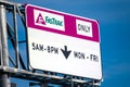 FasTrak express lane sign. FasTrak is an electronic toll collection ETC system on toll roads, bridges, and high-occupancy toll