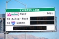 FasTrak express lane sign. FasTrak is an electronic toll collection ETC system on toll roads, bridges, and high-occupancy toll