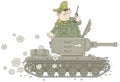 Fat army general on an old rattling tank