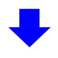 Blue large downward pointing solid arrow icon sketched as vector symbol