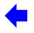 Blue large reverse or left pointing solid arrow icon sketched as vector symbol