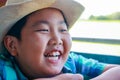 The fat Asian boy is happy Royalty Free Stock Photo