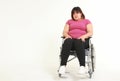 Fat Asian woman suffers from exercise injuries She was sitting in a wheelchair.