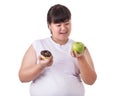 Fat asian woman wearing white t-shirt and choosing to eat green Royalty Free Stock Photo