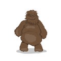 Fat bigfoot in cartoon style. Brown yeti. Isolated image of fantasy forest monster