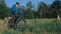 Fat bike also called fatbike or fat-tire bike in summer riding in the forest. Royalty Free Stock Photo