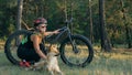 Fat bike also called fatbike or fat-tire bike in summer riding in the forest. Royalty Free Stock Photo