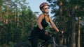 Fat bike also called fatbike or fat-tire bike in summer riding in the forest. Royalty Free Stock Photo