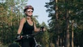 Fat bike also called fatbike or fat-tire bike in summer riding in the forest. Royalty Free Stock Photo