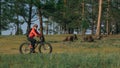 Fat bike also called fatbike or fat-tire bike in summer riding in the forest. Royalty Free Stock Photo