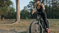 Fat bike also called fatbike or fat-tire bike in summer riding in the forest. Royalty Free Stock Photo