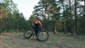 Fat bike also called fatbike or fat-tire bike in summer riding in the forest. Royalty Free Stock Photo