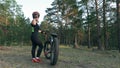 Fat bike also called fatbike or fat-tire bike in summer riding in the forest. Royalty Free Stock Photo