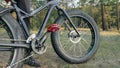 Fat bike also called fatbike or fat-tire bike in summer riding in the forest. Royalty Free Stock Photo