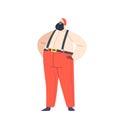 Fat Black Santa Claus in Red Traditional Hat and Pants on Suspenders Isolated on White Background African Character