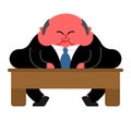 Fat boss and table. Thick Director. Office leader Vector illustration