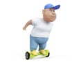 Fat boy on hoverboard. 3d render