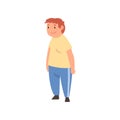 Fat Boy Standing, Cute Overweight Child Character in Sports Uniform Vector Illustration