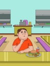 Fat boy thinking on school cafetaria illustration