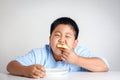 The Fat Boy Too much weight Eat pizza Royalty Free Stock Photo