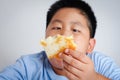 The Fat Boy Too much weight Eat pizza Royalty Free Stock Photo