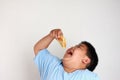 The Fat Boy Too much weight Eat pizza with a lot of dough. Royalty Free Stock Photo