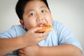 The Fat Boy Too much weight Eat pizza Royalty Free Stock Photo