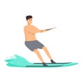 Fat boy water skiing icon cartoon vector. Active surfer