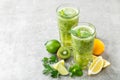 Fat burning green fruit cocktail with kiwi, lemon, mint and parsley Royalty Free Stock Photo