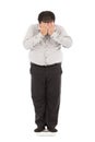 Fat business man too unbelievable his weight to cover face Royalty Free Stock Photo