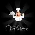 Fat Cartoon Chef welcome Flat Vector Illustration Design