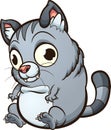 Fat cartoon gray cat sitting down and looking silly