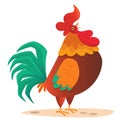 Fat cartoon rooster. Colorful vector illustration of singing rooster.