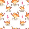 Fat cat blowing air kiss seamless pattern. Valentine`s day vector design