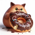 Fat cat eating chocolate donut