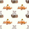 Fat cat, fat dog and hamburger seamless pattern Royalty Free Stock Photo
