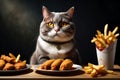 The fat cat is a glutton and eats a lot of junk food.