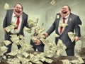 fat cat men millionaires laughing with plenty of money