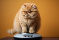 Fat cat on scales on. Weight control concept. Copy space Royalty Free Stock Photo