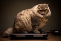 Fat cat standing on scales. Generate Ai Royalty Free Stock Photo