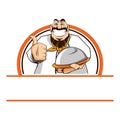 Fat Chef Thumbs Up Serve Food Cartoon Illustration