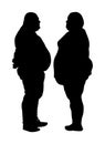 Fat couple in love on date silhouette.