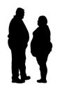 Fat couple in love on date silhouette.