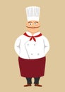 Fat cute male cook chef with long mustache standing