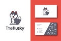 Fat cute siberian Husky dog logo mascot vector and business card Royalty Free Stock Photo