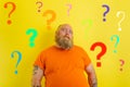 Fat doubter man has doubts about covid-19 vaccine Royalty Free Stock Photo