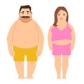 Fat exercising man and woman