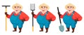 Fat farmer, agronomist, set of three poses