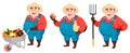 Fat farmer, agronomist, set of three poses