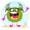 Fat and funny cartoon monster wearing eyeglase